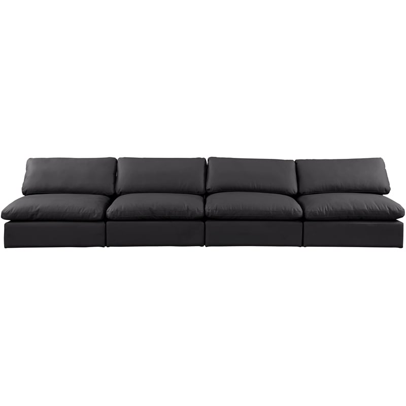 Bowery Hill Contemporary Black Vegan Leather 4-Piece Modular Sofa