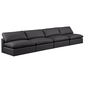 Bowery Hill Contemporary Black Vegan Leather 4-Piece Modular Sofa