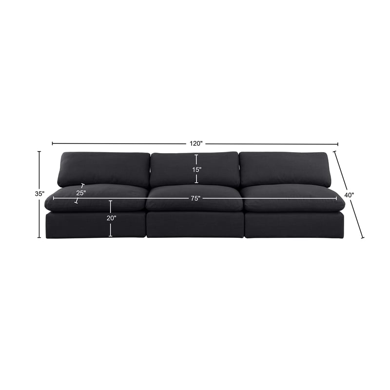 Bowery Hill Upholstered Black Linen Textured Fabric 3-Piece Modular Sofa