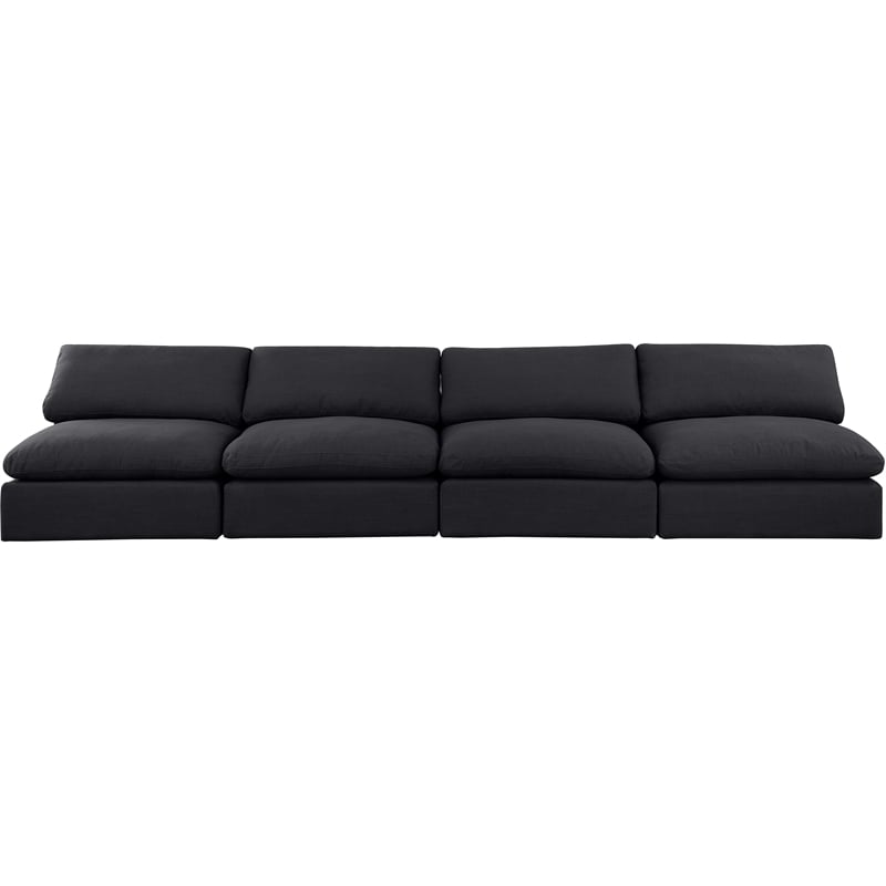 Bowery Hill Upholstered Black Linen Textured Fabric 4-Piece Modular Sofa