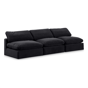 Bowery Hill Contemporary Soft Black Velvet 3-Piece Modular Sofa