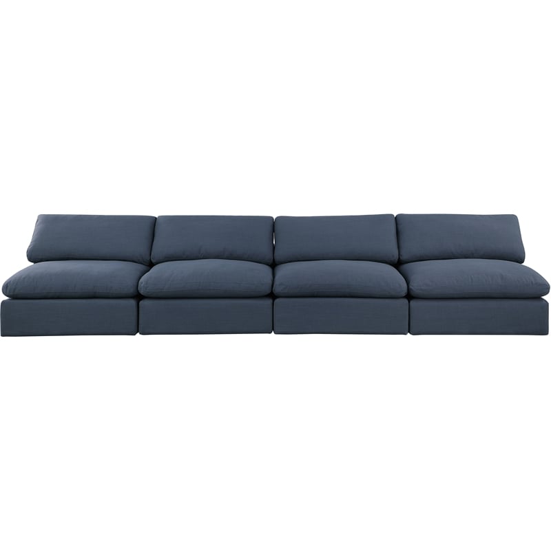 Bowery Hill Upholstered Navy Linen Textured Fabric 4-Piece Modular Sofa