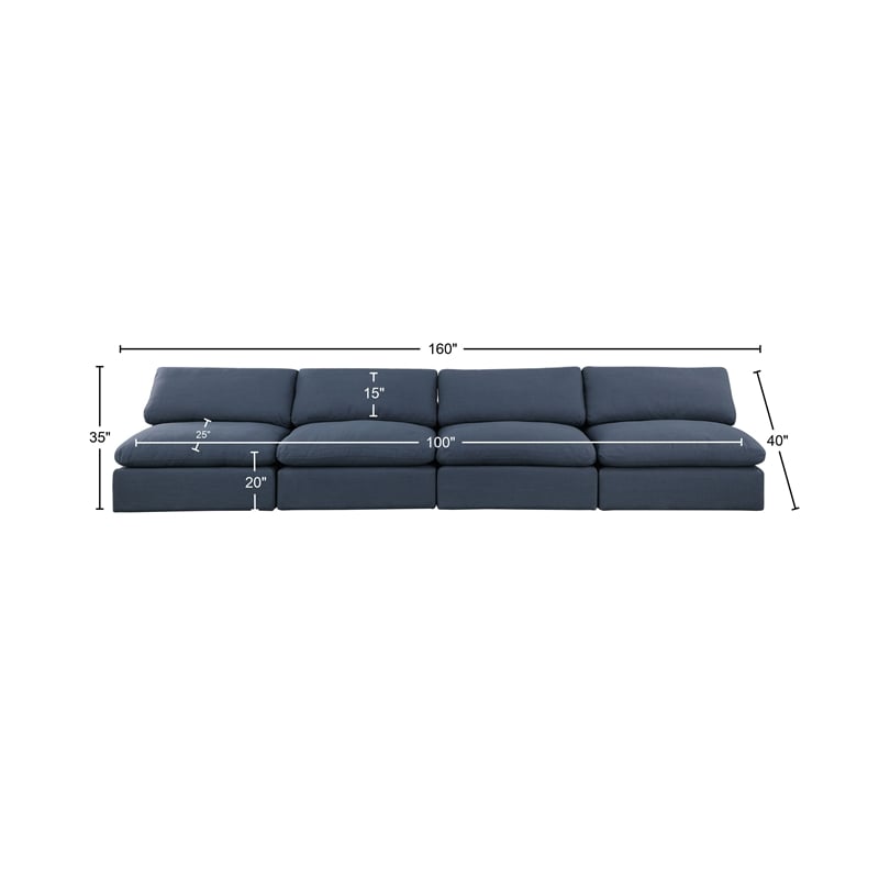 Bowery Hill Upholstered Navy Linen Textured Fabric 4-Piece Modular Sofa