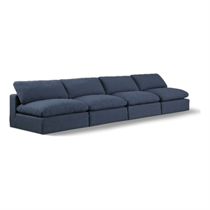 Bowery Hill Upholstered Navy Linen Textured Fabric 4-Piece Modular Sofa