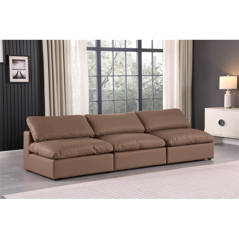 Bowery Hill Contemporary Brown Vegan Leather 3-Piece Modular Sofa