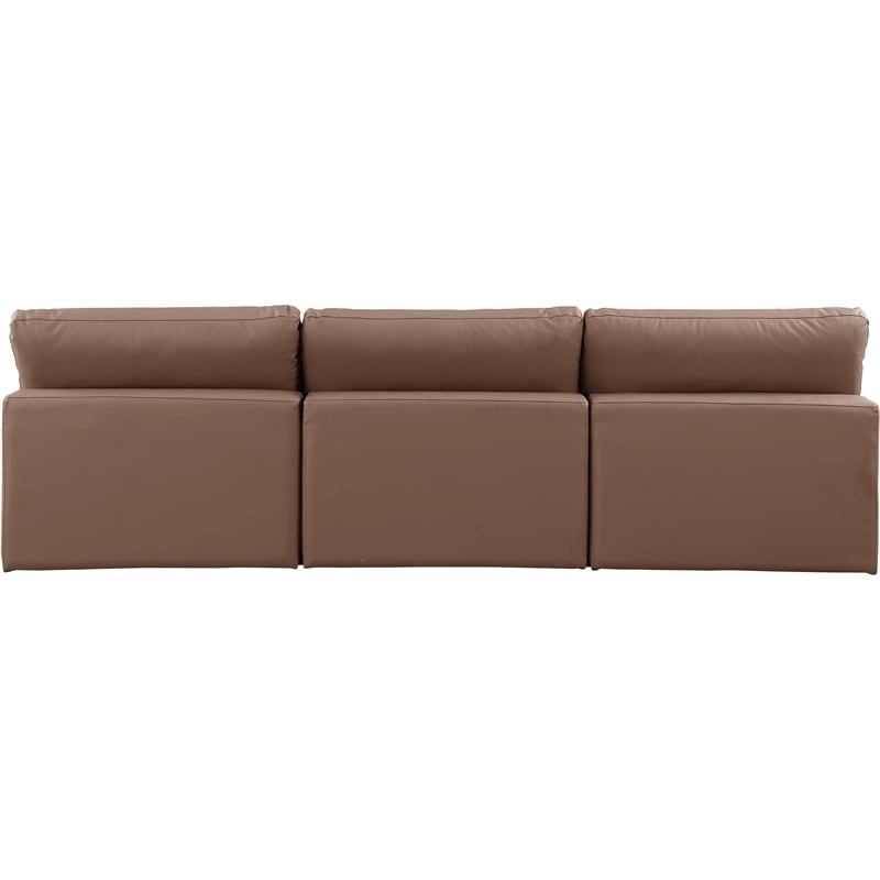 Bowery Hill Contemporary Brown Vegan Leather 3-Piece Modular Sofa