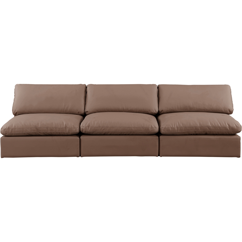 Bowery Hill Contemporary Brown Vegan Leather 3-Piece Modular Sofa