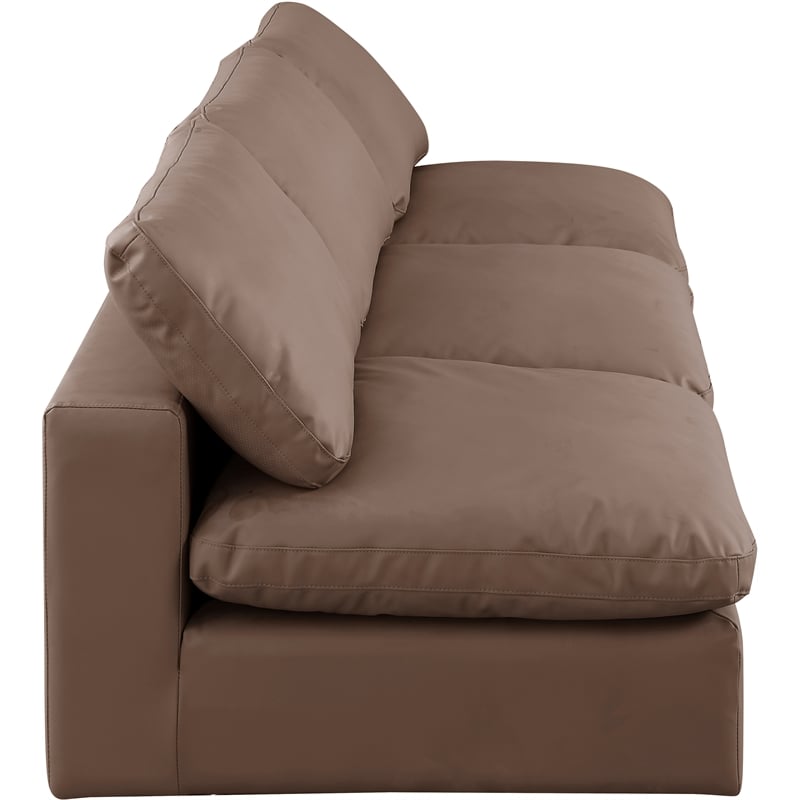 Bowery Hill Contemporary Brown Vegan Leather 3-Piece Modular Sofa