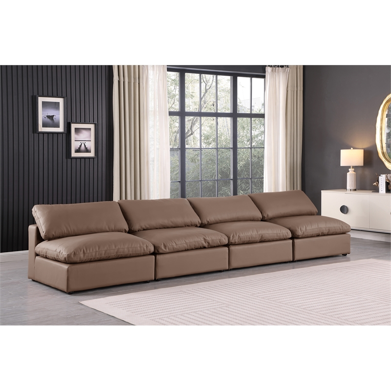 Bowery Hill Contemporary Brown Vegan Leather 4-Piece Modular Sofa
