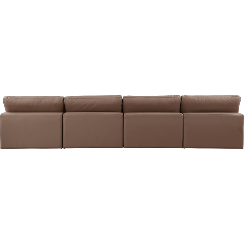 Bowery Hill Contemporary Brown Vegan Leather 4-Piece Modular Sofa