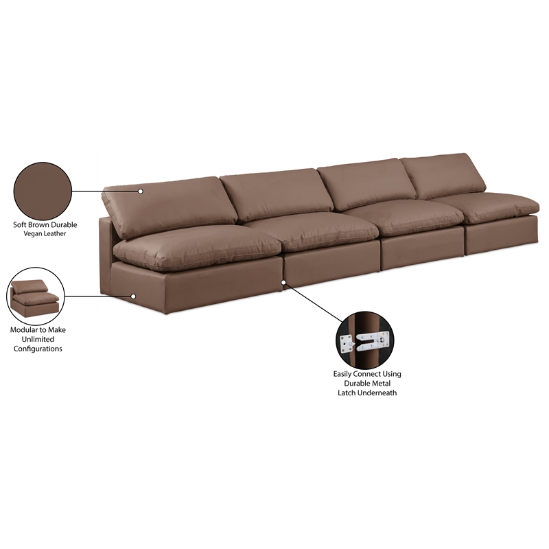 Bowery Hill Contemporary Brown Vegan Leather 4-Piece Modular Sofa
