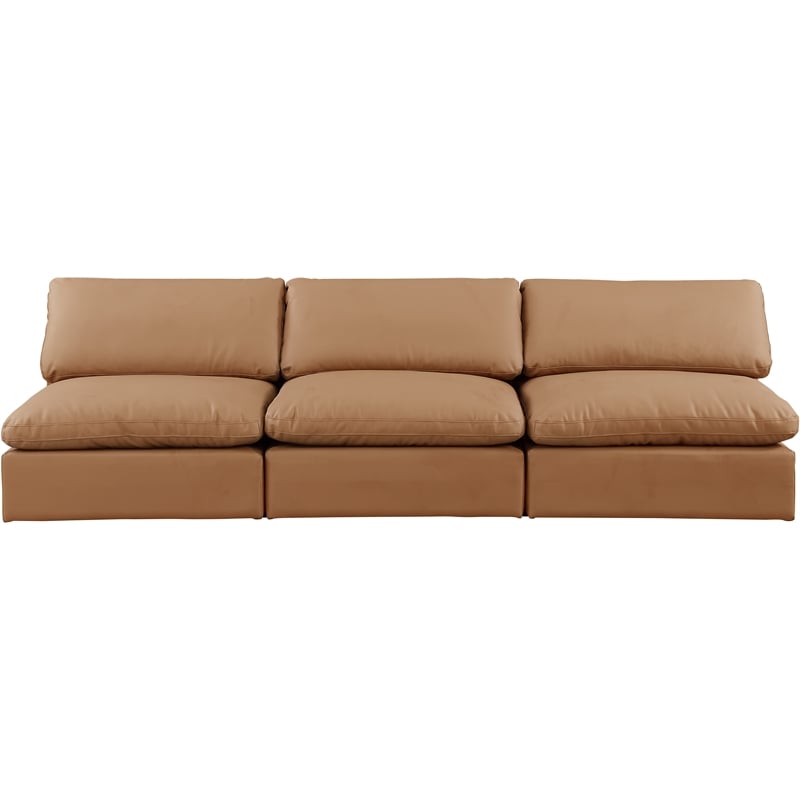 Bowery Hill Contemporary Cognac Vegan Leather 3-Piece Modular Sofa
