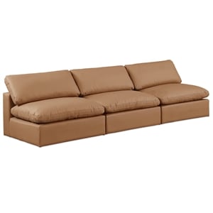 Bowery Hill Contemporary Cognac Vegan Leather 3-Piece Modular Sofa