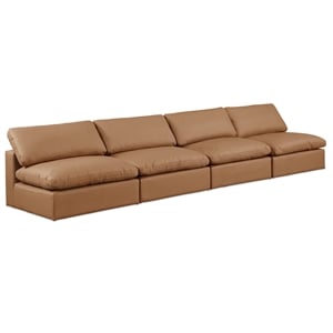 Bowery Hill Contemporary Cognac Vegan Leather 4-Piece Modular Sofa