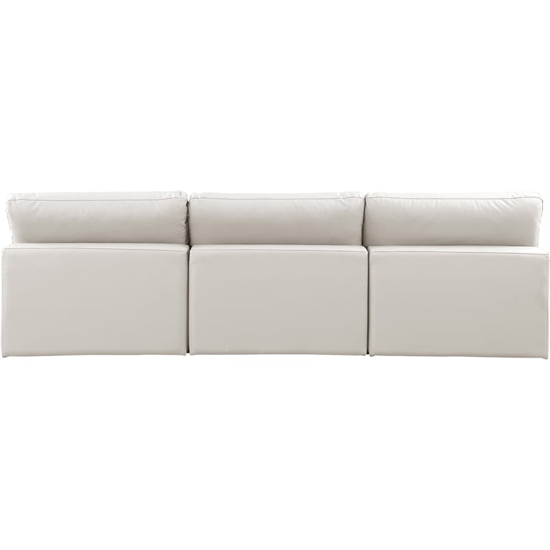 Bowery Hill Contemporary Cream Vegan Leather 3-Piece Modular Sofa
