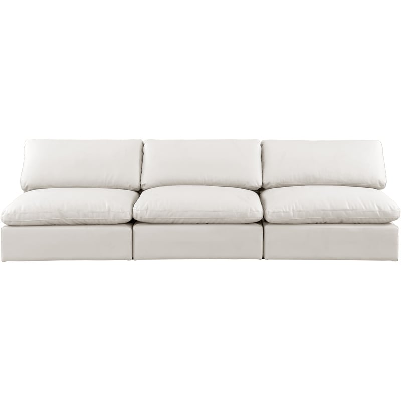 Bowery Hill Contemporary Cream Vegan Leather 3-Piece Modular Sofa