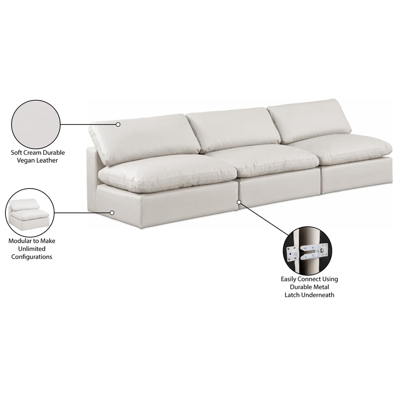 Bowery Hill Contemporary Cream Vegan Leather 3-Piece Modular Sofa