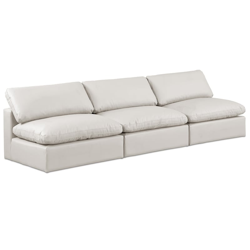Bowery Hill Contemporary Cream Vegan Leather 3-Piece Modular Sofa