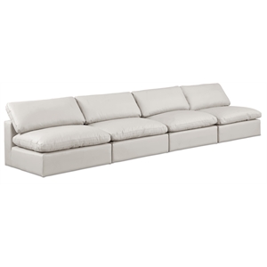 Bowery Hill Contemporary Cream Vegan Leather 4-Piece Modular Sofa