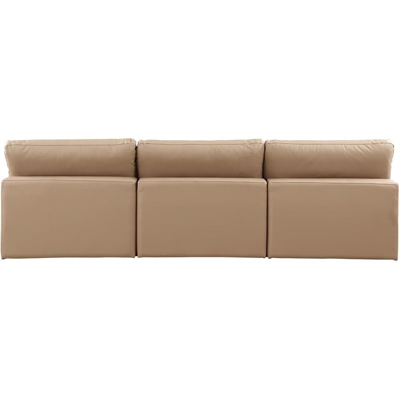 Bowery Hill Contemporary Tan Vegan Leather 3-Piece Modular Sofa