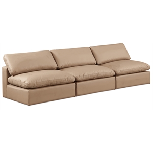 Bowery Hill Contemporary Tan Vegan Leather 3-Piece Modular Sofa