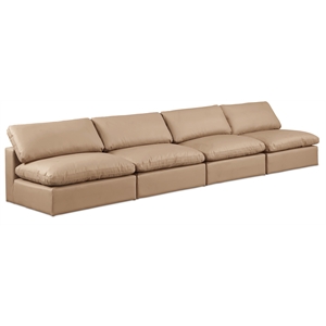 Bowery Hill Contemporary Tan Vegan Leather 4-Piece Modular Sofa