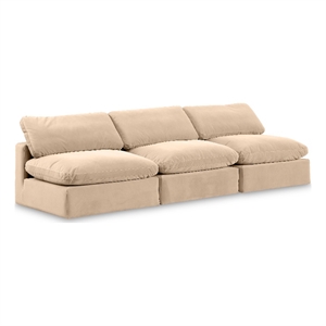 Bowery Hill Contemporary Soft Beige Velvet 3-Piece Modular Sofa