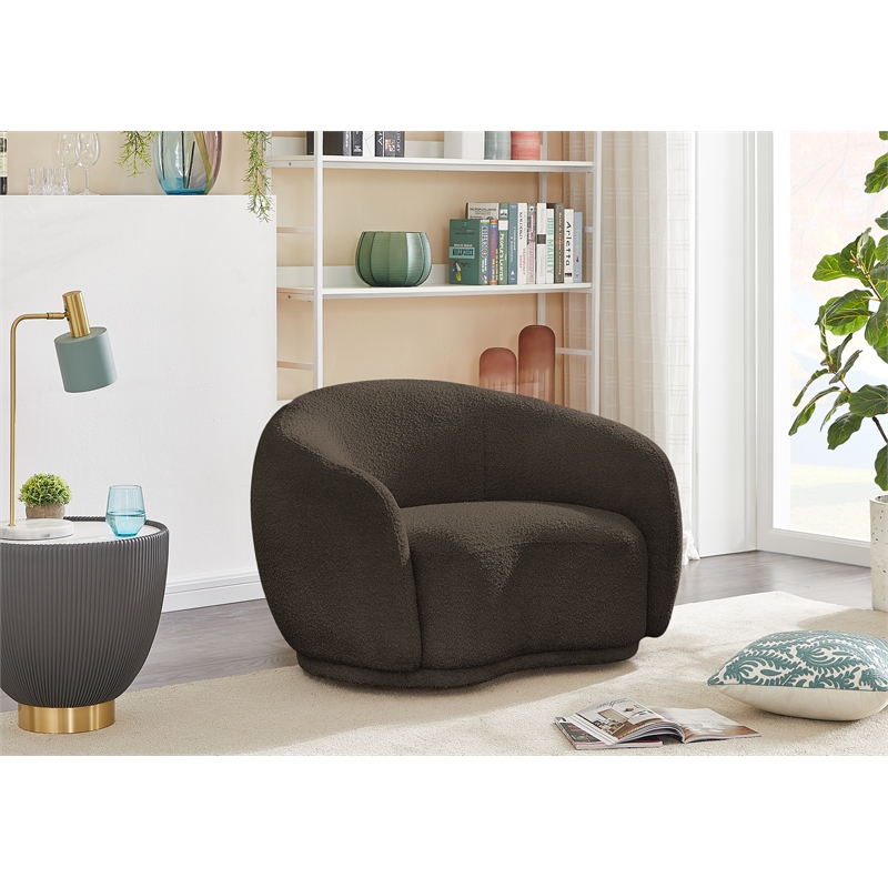 Bowery Hill Contemporary Rich Brown Boucle Durable Fabric Chair