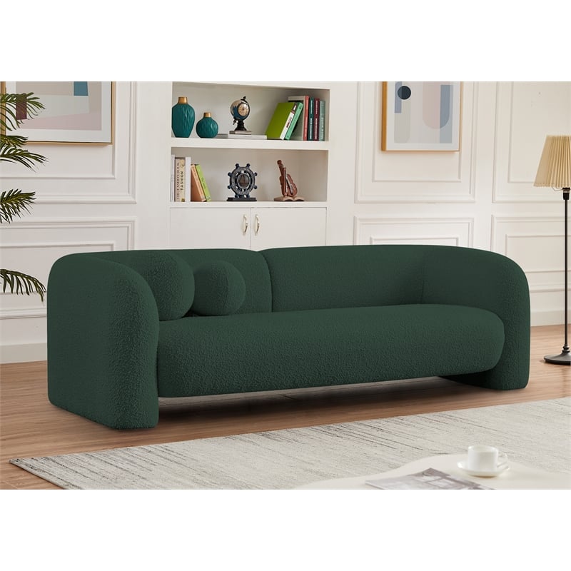 Bowery Hill Contemporary Rich Green Boucle Durable Fabric Sofa