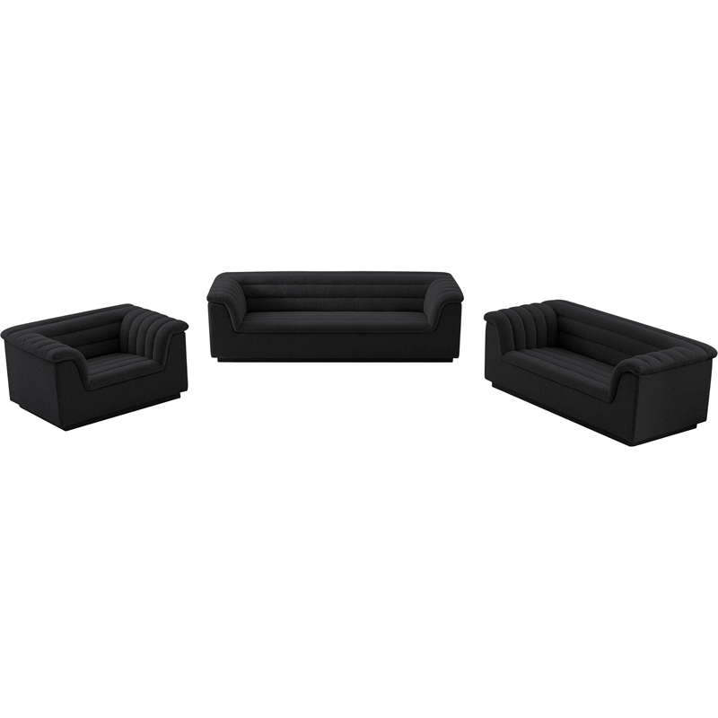 Bowery Hill Contemporary Deep Channel Tufted Rich Black Boucle Fabric Chair