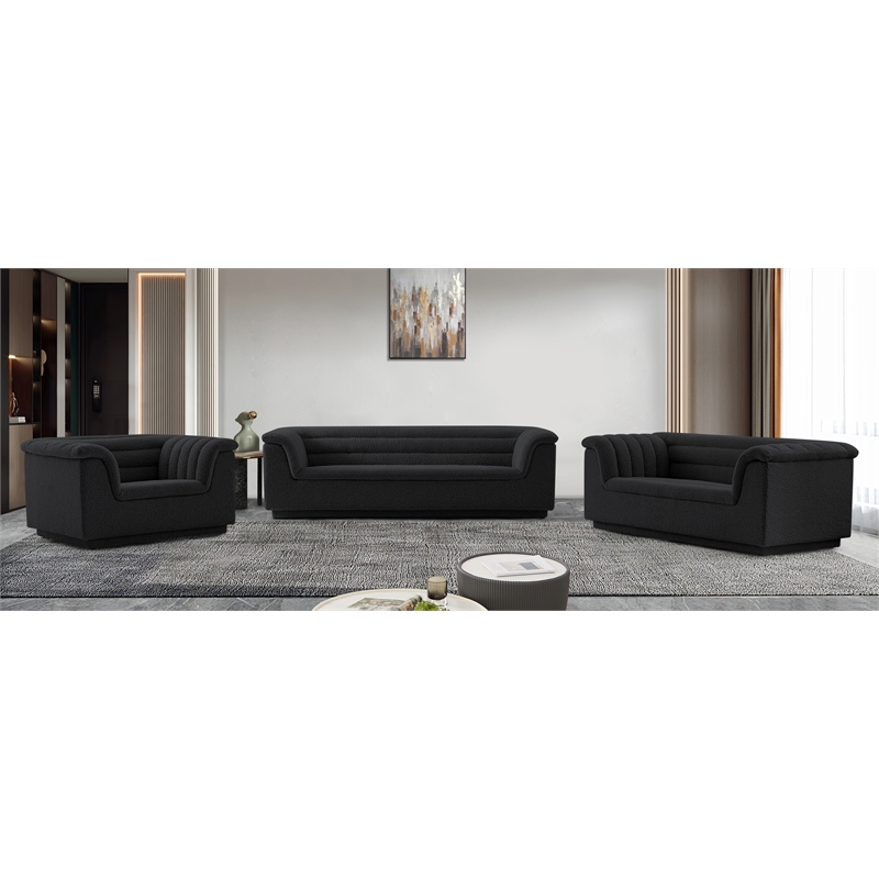 Bowery Hill Contemporary Deep Channel Tufted Rich Black Boucle Fabric Chair