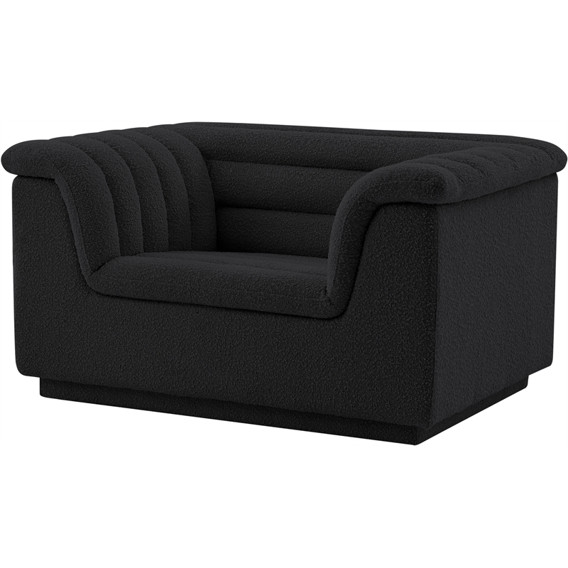 Bowery Hill Contemporary Deep Channel Tufted Rich Black Boucle Fabric Chair
