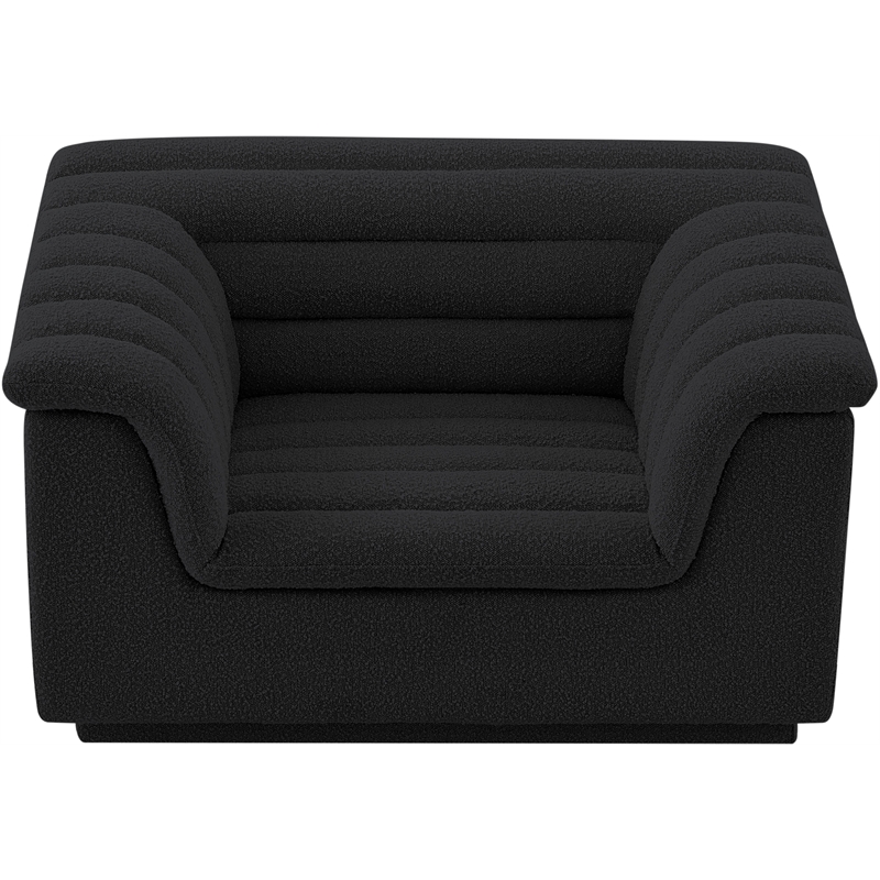 Bowery Hill Contemporary Deep Channel Tufted Rich Black Boucle Fabric Chair