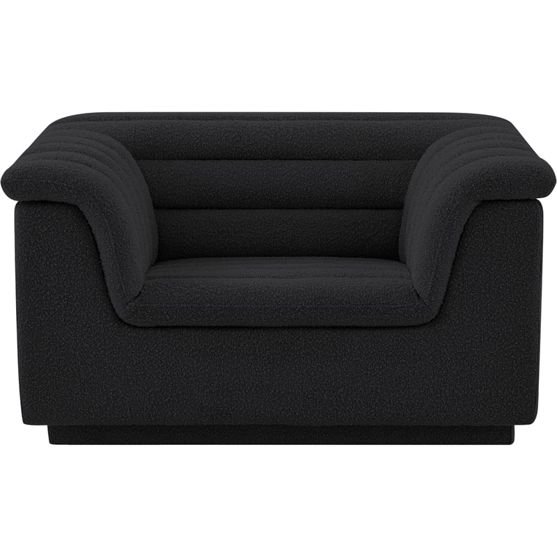 Bowery Hill Contemporary Deep Channel Tufted Rich Black Boucle Fabric Chair