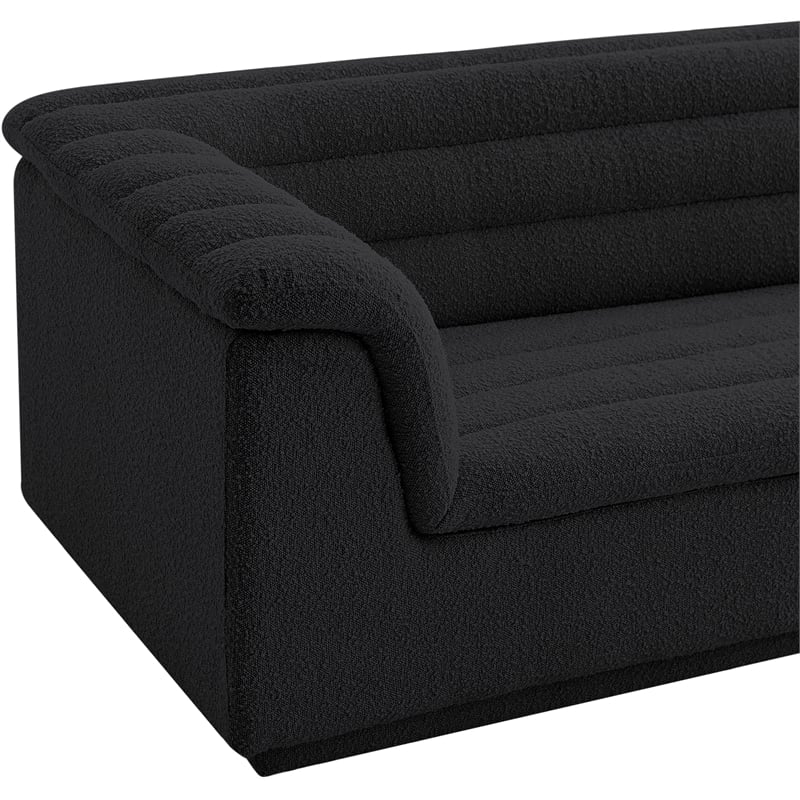 Bowery Hill Contemporary Deep Channel Tufted Rich Black Boucle Fabric Chair