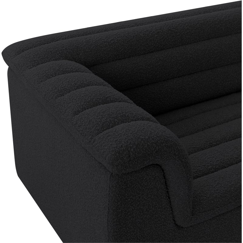 Bowery Hill Contemporary Deep Channel Tufted Rich Black Boucle Fabric Chair