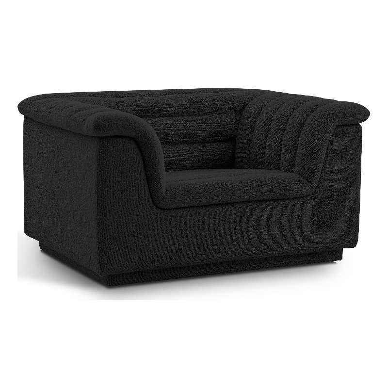 Bowery Hill Contemporary Deep Channel Tufted Rich Black Boucle Fabric Chair