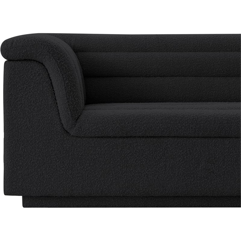 Bowery Hill Contemporary Deep Channel Tufted Rich Black Boucle Fabric Sofa
