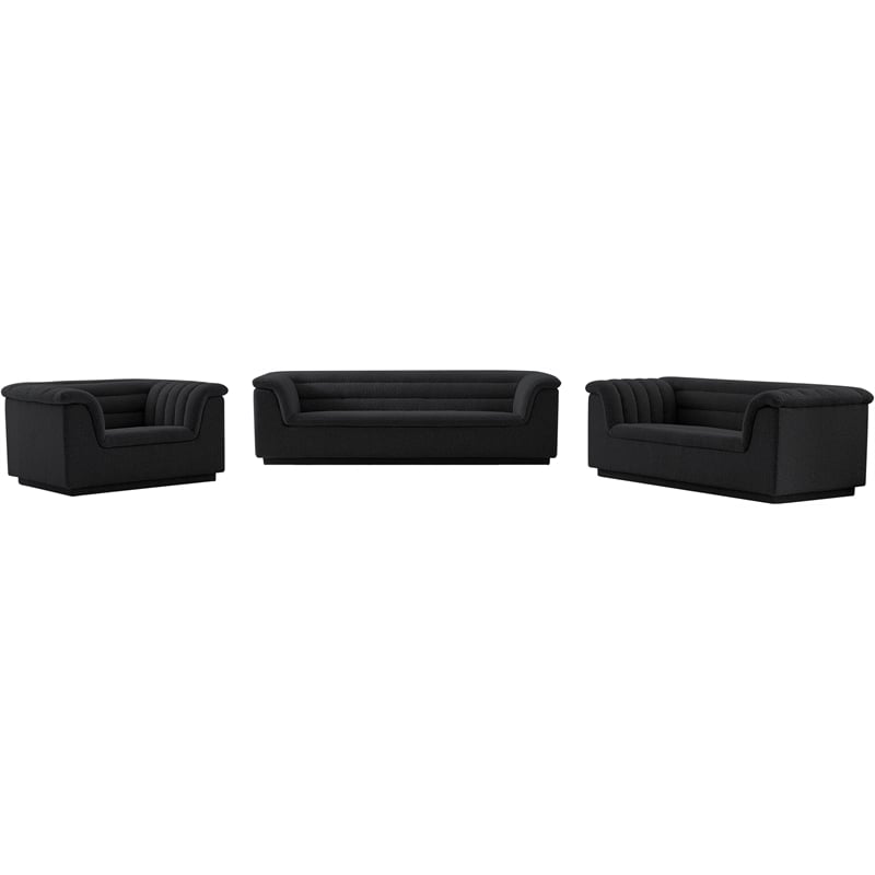 Bowery Hill Contemporary Deep Channel Tufted Rich Black Boucle Fabric Sofa