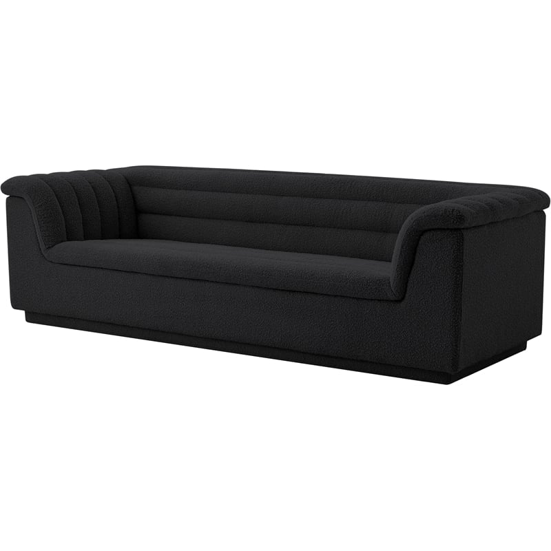 Bowery Hill Contemporary Deep Channel Tufted Rich Black Boucle Fabric Sofa