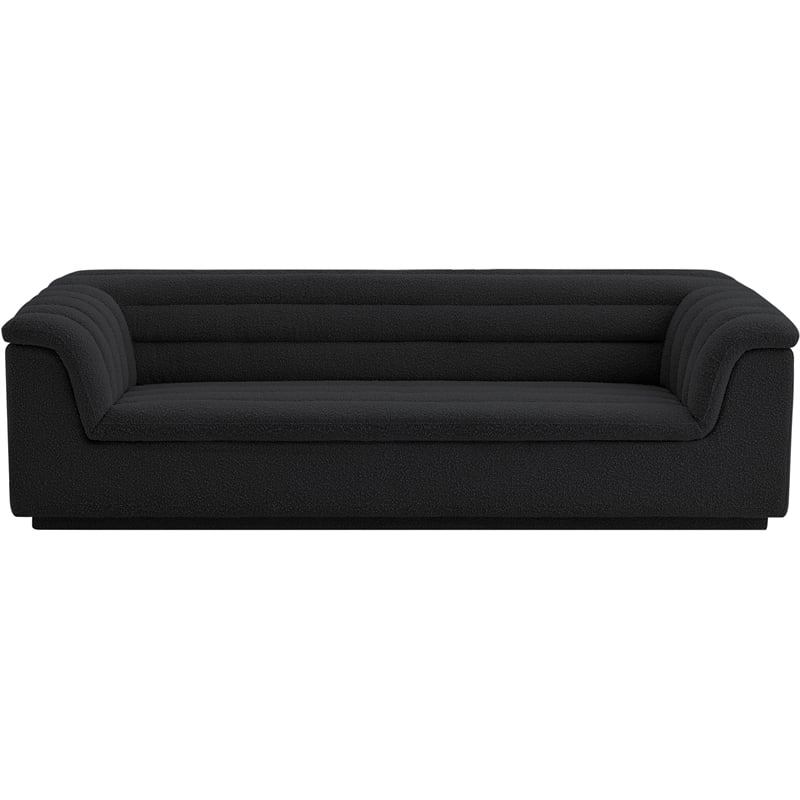 Bowery Hill Contemporary Deep Channel Tufted Rich Black Boucle Fabric Sofa