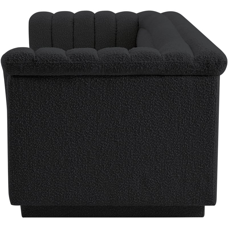 Bowery Hill Contemporary Deep Channel Tufted Rich Black Boucle Fabric Sofa