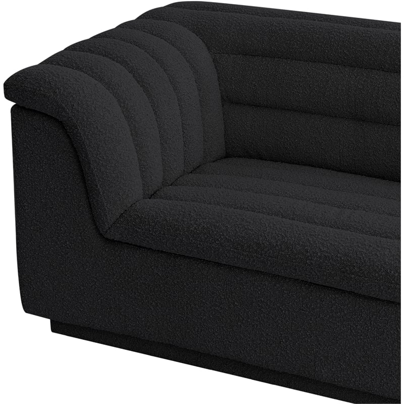 Bowery Hill Contemporary Deep Channel Tufted Rich Black Boucle Fabric Sofa