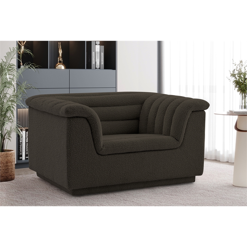 Bowery Hill Contemporary Deep Channel Tufted Rich Brown Boucle Fabric Chair