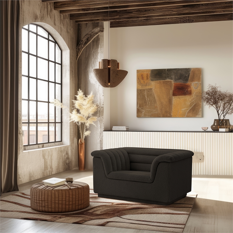 Bowery Hill Contemporary Deep Channel Tufted Rich Brown Boucle Fabric Chair