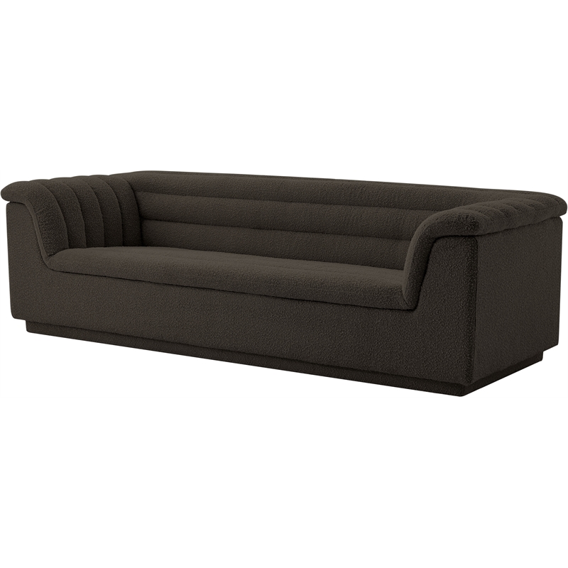 Bowery Hill Contemporary Deep Channel Tufted Rich Brown Boucle Fabric Sofa