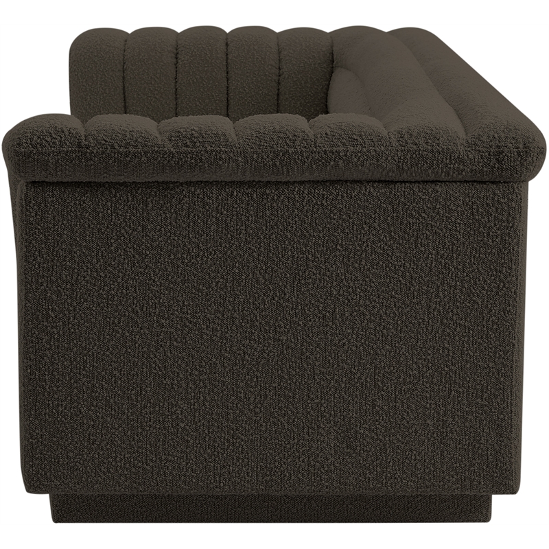Bowery Hill Contemporary Deep Channel Tufted Rich Brown Boucle Fabric Sofa