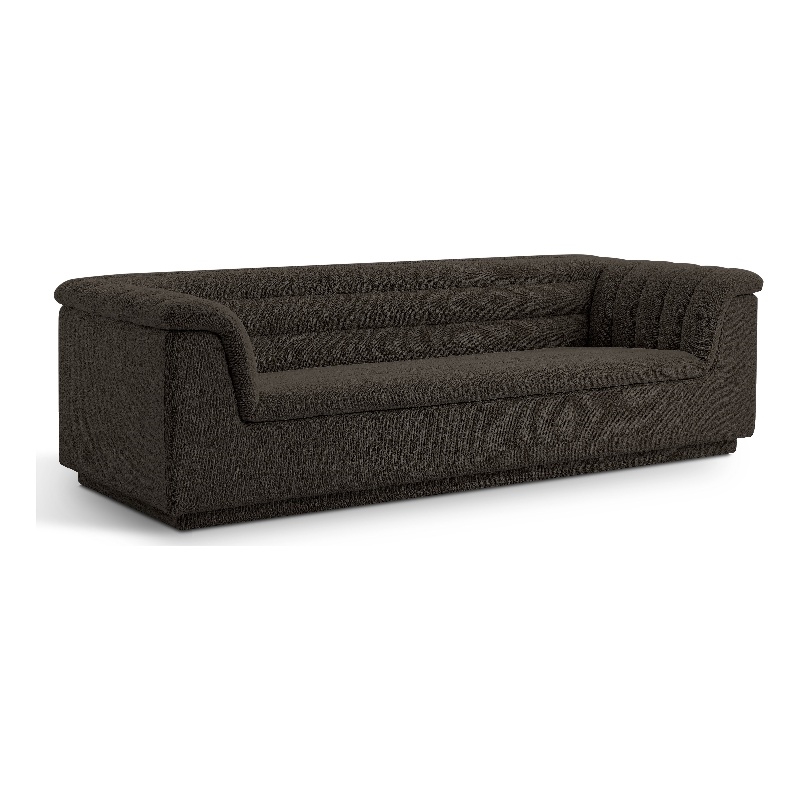 Bowery Hill Contemporary Deep Channel Tufted Rich Brown Boucle Fabric Sofa
