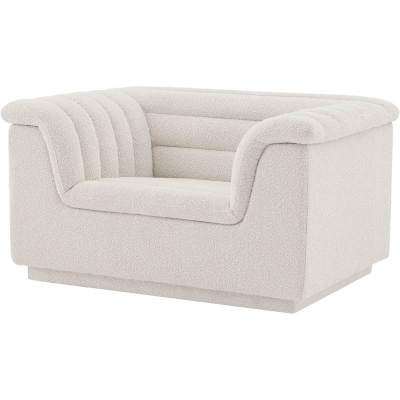 Bowery Hill Contemporary Deep Channel Tufted Rich Cream Boucle Fabric Chair