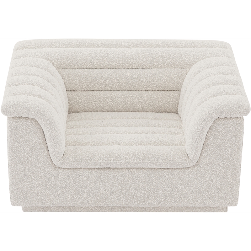 Bowery Hill Contemporary Deep Channel Tufted Rich Cream Boucle Fabric Chair